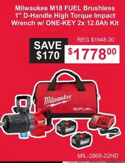 Atlas Tools & Machinery Milwaukee M18 FUEL Brushless 1 D-Handle High Torque Impact Wrench w/ ONE-KEY 2x 12.0Ah Kit offer