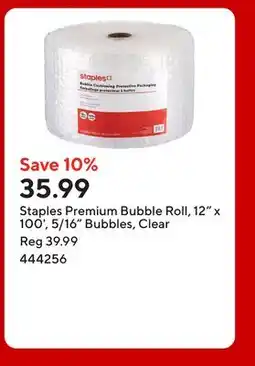 Staples Staples Premium Bubble Roll, 12 x 100', 5/16 Bubbles, Clear offer