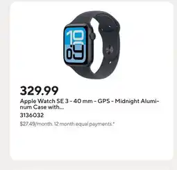 Staples Apple Watch SE 3 - 40 mm - GPS - Midnight Aluminum Case with Midnight Sport Band - S/M offer