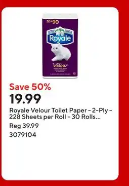 Staples Royale Velour Toilet Paper - 2-Ply - 228 Sheets per Roll - 30 Rolls per Pack offer