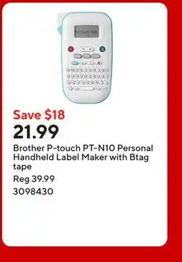 Staples Brother P-touch PT-N10 Personal Handheld Label Maker with Btag tape offer