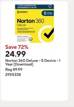 Staples Norton 360 Deluxe - 5 Device - 1 Year [Download] offer