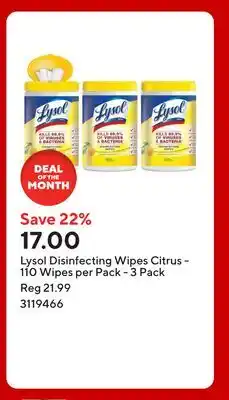 Staples Lysol Disinfecting Wipes Citrus - 110 Wipes per Pack offer