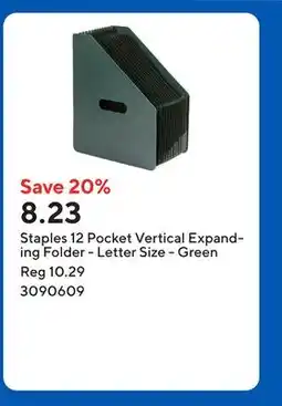 Staples Staples 12 Pocket Vertical Expanding Folder - Letter Size - Green offer
