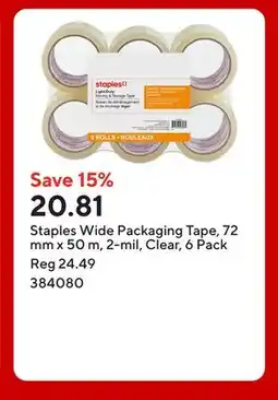 Staples Staples Wide Packaging Tape, 72 mm x 50 m, 2-mil, Clear offer
