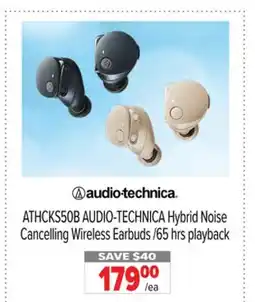 2001 Audio Video ATHCKS50B AUDIO-TECHNICA Hybrid Noise Cancelling Wireless Earbuds /65 hrs playback offer