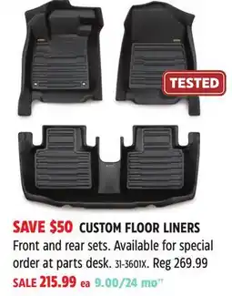 Canadian Tire MotoMaster CUSTOM FLOOR LINERS offer