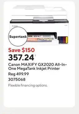 Staples Canon MAXIFY GX2020 All-In-One MegaTank Inkjet Printer offer