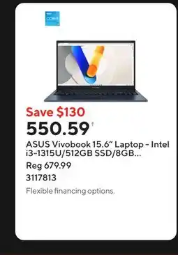 Staples ASUS Vivobook 15.6 Laptop - Intel i3-1315U/512GB SSD/8GB RAM/Windows 11 Home offer