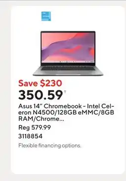 Staples Asus 14 Chromebook - Intel Celeron N4500/128GB eMMC/8GB RAM/Chrome OS with 3 months of Google AI Pro offer