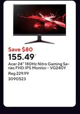 Staples Acer 24 180Hz Nitro Gaming Series FHD IPS Monitor - VG240Y offer