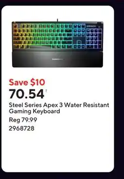 Staples Steel Series Apex 3 Water Resistant Gaming Keyboard offer