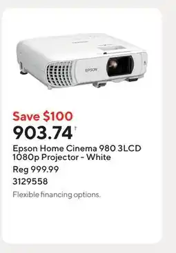 Staples Epson Home Cinema 980 3LCD 1080p Projector - White offer
