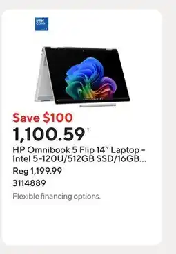 Staples HP Omnibook 5 Flip 14 Laptop - Intel 5-120U/512GB SSD/16GB RAM/Windows 11 Home offer
