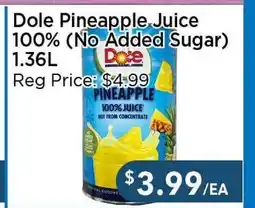 Blue Sky Supermarket Dole Pineapple Juice 100% (No Added Sugar) offer