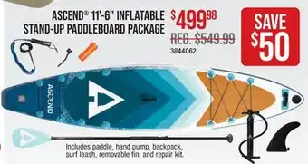 Cabela's ASCEND 11'-6 INFLATABLE STAND-UP PADDLEBOARD PACKAGE offer
