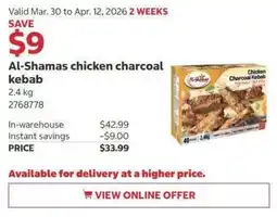 Costco Al-Shamas chicken charcoal kebab offer