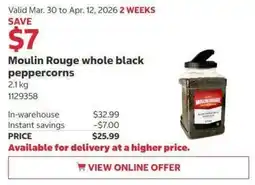 Costco Moulin Rouge whole black peppercorns offer
