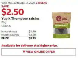 Costco Yupik Thompson raisins offer
