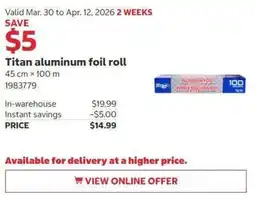 Costco Titan aluminum foil roll offer