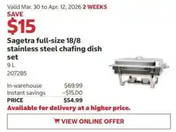 Costco Sagetra full-size 18/8 stainless steel chafing dish set offer