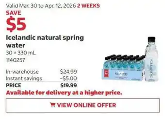 Costco Icelandic natural spring water offer