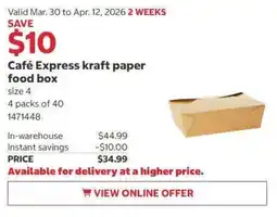 Costco Café Express kraft paper food box offer
