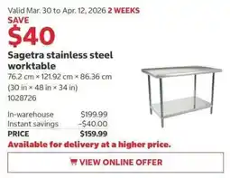 Costco Sagetra stainless steel worktable offer