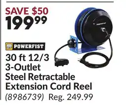 Princess Auto 30 ft 12/3 3-Outlet Steel Retractable Extension Cord Reel offer