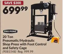 Princess Auto 20 Ton Pneumatic/Hydraulic Shop Press with Foot Control and Safety Cage offer