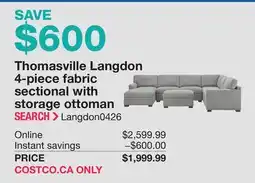 Costco Thomasville Langdon 4-piece fabric sectional with storage ottoman offer