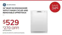 Goemans Appliances 24 BUILT-IN DISHWASHER WITH 5 WASH CYCLES AND REMOVABLE UPPER RACK offer