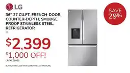 Goemans Appliances 36 27 CU.FT. FRENCH-DOOR, COUNTER-DEPTH, SMUDGE PROOF STAINLESS STEEL, REFRIGERATOR offer