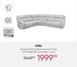 Meubles RD Steel - Modular Reclining Sectional and Console with Storage and Cup Holders - 6 pcs offer
