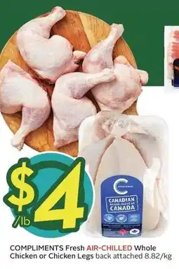Sobeys Compliments fresh air-chilled whole chicken or chicken legs offer