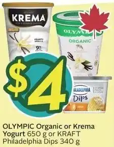 Sobeys Olympic organic or krema yogurt offer