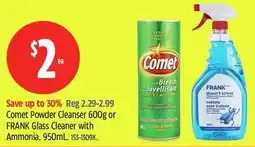 Canadian Tire Comet powder cleanser or frank glass cleaner with ammonia offer