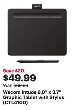 Best Buy Wacom Intuos 6.0 x 3.7 Graphic Tablet with Stylus (CTL4100) offer