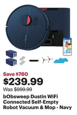 Best Buy bObsweep Dustin WiFi Connected Self-Empty Robot Vacuum & Mop - Navy offer