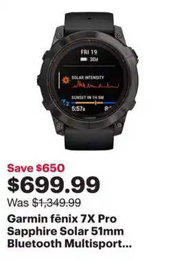 Best Buy Garmin fēnix 7X Pro Sapphire Solar 51mm Bluetooth Multisport Smartwatch - Carbon Grey/Black offer