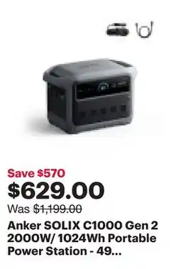 Best Buy Anker SOLIX C1000 Gen 2 2000W/ 1024Wh Portable Power Station - 49 Min UltraFast Recharging offer