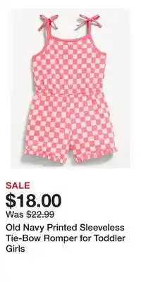 Old Navy Old Navy Printed Sleeveless Tie-Bow Romper for Toddler Girls offer