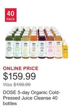 Costco DOSE 5-day Organic Cold-Pressed Juice Cleanse 40 bottles offer