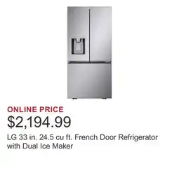 Costco LG 33 in. 24.5 cu ft. French Door Refrigerator with Dual Ice Maker offer
