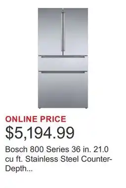 Costco Bosch 800 Series 36 in. 21.0 cu ft. Stainless Steel Counter-Depth French Door Refrigerator offer