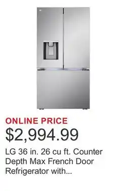 Costco LG 36 in. 26 cu ft. Counter Depth Max French Door Refrigerator with Ice and Water Dispenser offer