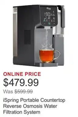 Costco iSpring Portable Countertop Reverse Osmosis Water Filtration System offer