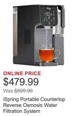 Costco iSpring Portable Countertop Reverse Osmosis Water Filtration System offer