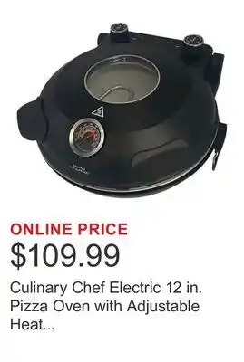 Costco Culinary Chef Electric 12 in. Pizza Oven with Adjustable Heat Control and Removable Pizza Stone offer