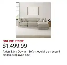 Costco Aiden & Ivy Dayna - Sofa modulaire en tissu 4 pièces avec avec pouf offer
